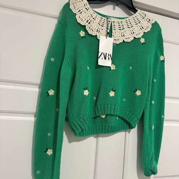 Zara blogger favorite peterpan collar embroidered sweater - Picture 8 of 9